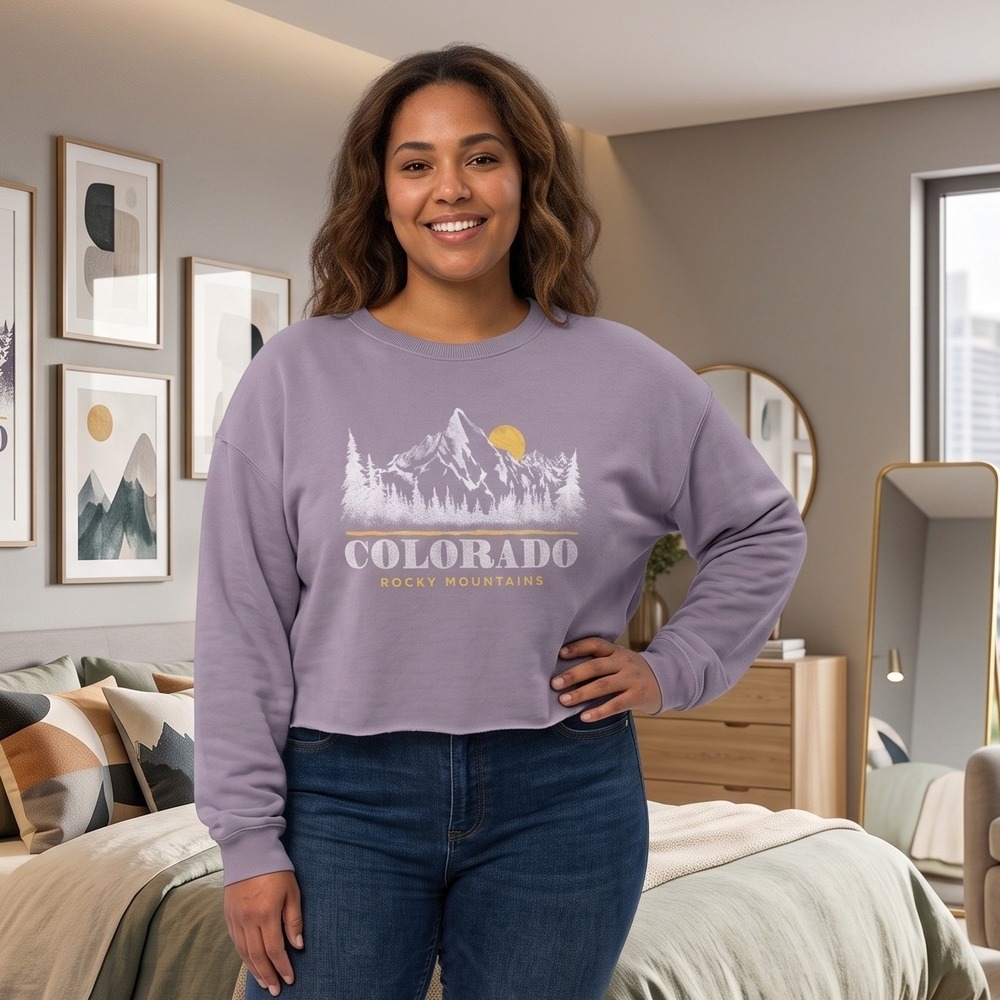 Hollister Womens Large Purple Sweatshirt Colorado Rocky Mountains Cropped